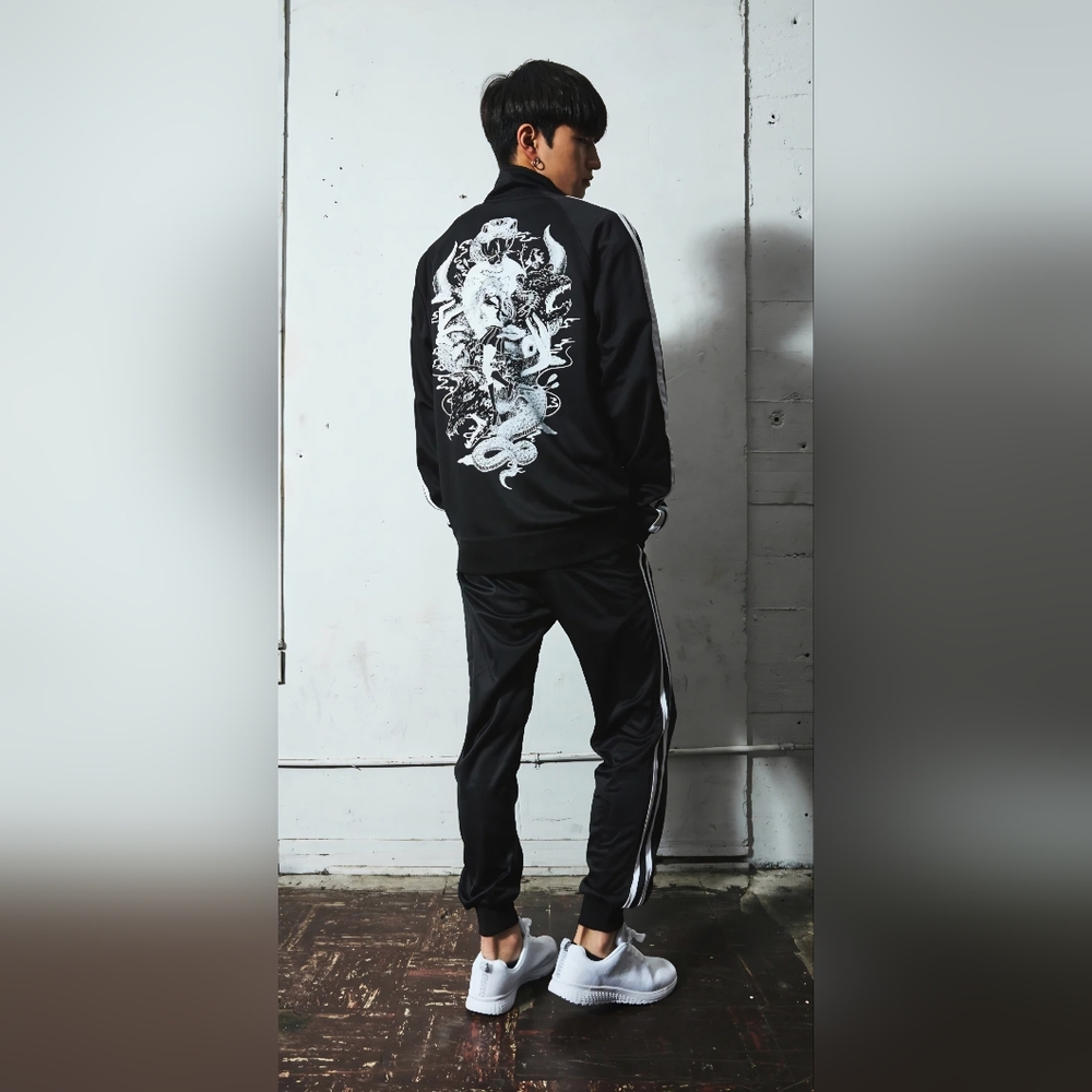 Bad Habit Omocat Black Track Jacket Screen Printed Size Medium CJ-2644